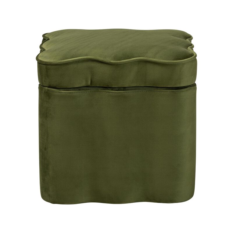 Baxton Studio Paulina Velvet Storage Ottoman - Lid Top Accent Stool with Interior Storage and Scalloped Outline for Bedroom or Living Room image number 2