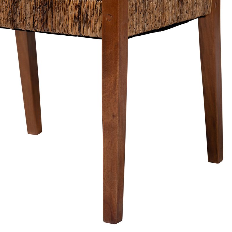 bali & pari Chabela 2-Piece Handwoven Seagrass Armchairs - Solid Mango Wood Frame Dining Chair with Woven Seat and Backrest, Rustic Boho Style Kitchen or Dining Room Seating, Medium Brown