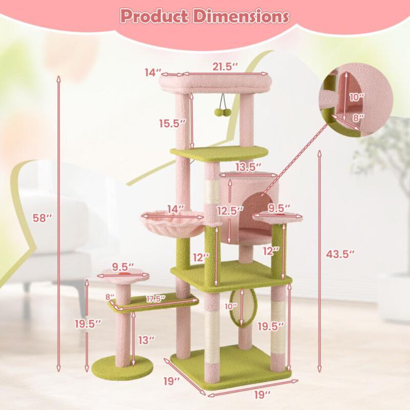 Hivvago 58 Inch Tall Multi-Level Cat Tree Aesthetic Floral Kitten Tower