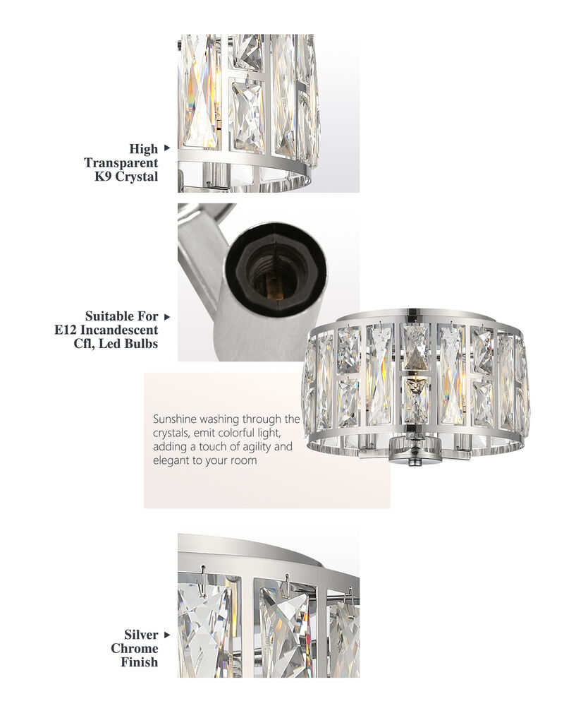 11.89 in Modern Glam 3-Light Dimmable Crystal Flush Mount Ceiling Light image number 5