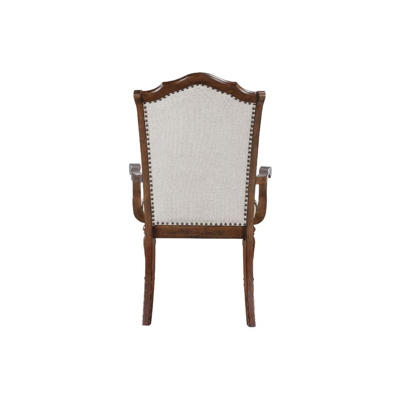 Feva Dining Armchair Set of 2, Scallop Back, Gray Polyester, Cherry Brown image number 3