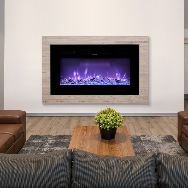 Electric Fireplace Wall Mounted 1500W with Adjustable Flame, Remote & Overheat Protection-Black