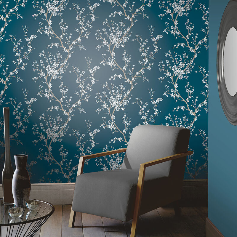Kaia Blue Flowering Tree Wallpaper image number 4