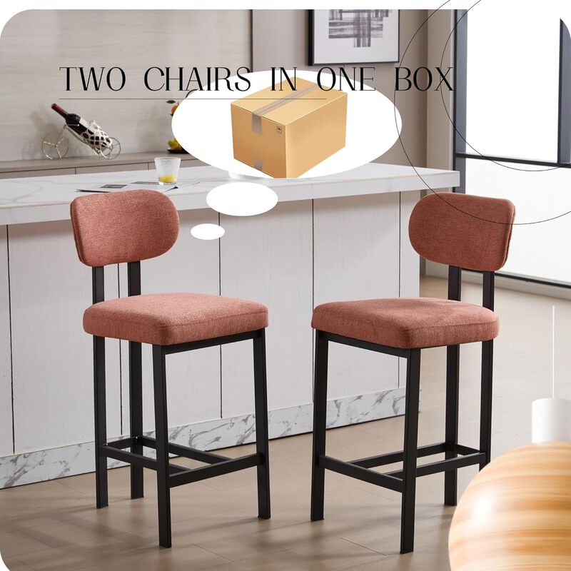 Envelor Counter Height Upholstered Chenille Bar Stool with Metal Legs, Set of 2 image number 5
