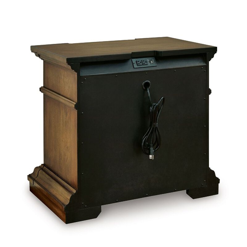 Lesa Nightstand, 3 Drawers with Antique Brass Oval Knobs, Brown 32Inch image number 4