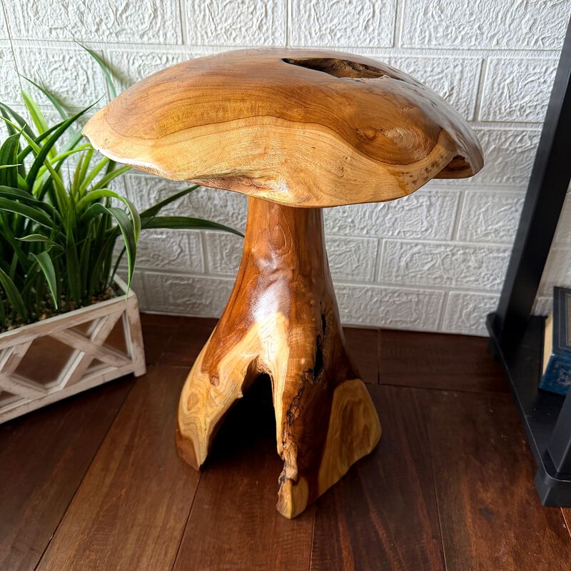 Teak Wood Mushroom Statue Hand Carved Natural Sculpture 165 In Decor image number 6