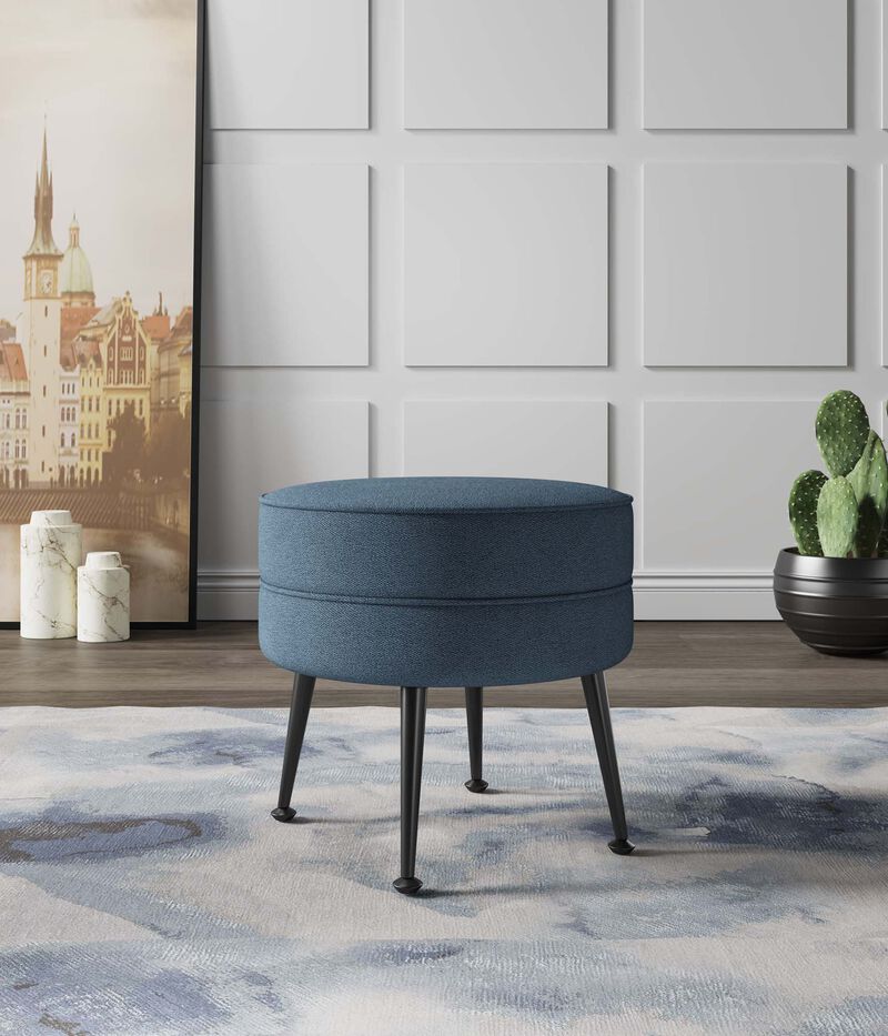 Bailey Blue and Black Ottoman