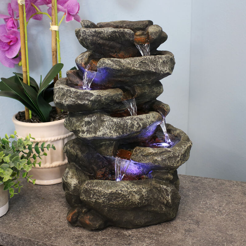 Sunnydaze Stone Falls Polyresin 6-Tier Indoor Fountain with LED - 15 in image number 1