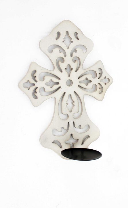 Homezia 15.5 X 5 X 11 White Wooden Cross - Candle Holder Sconce