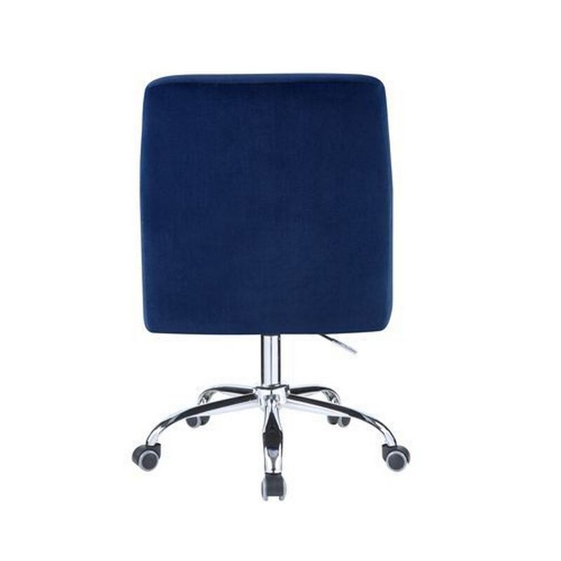 Swivel Office Chair with Sleek Track Arms and Nailhead Trim,Blue and Chrome-Benzara