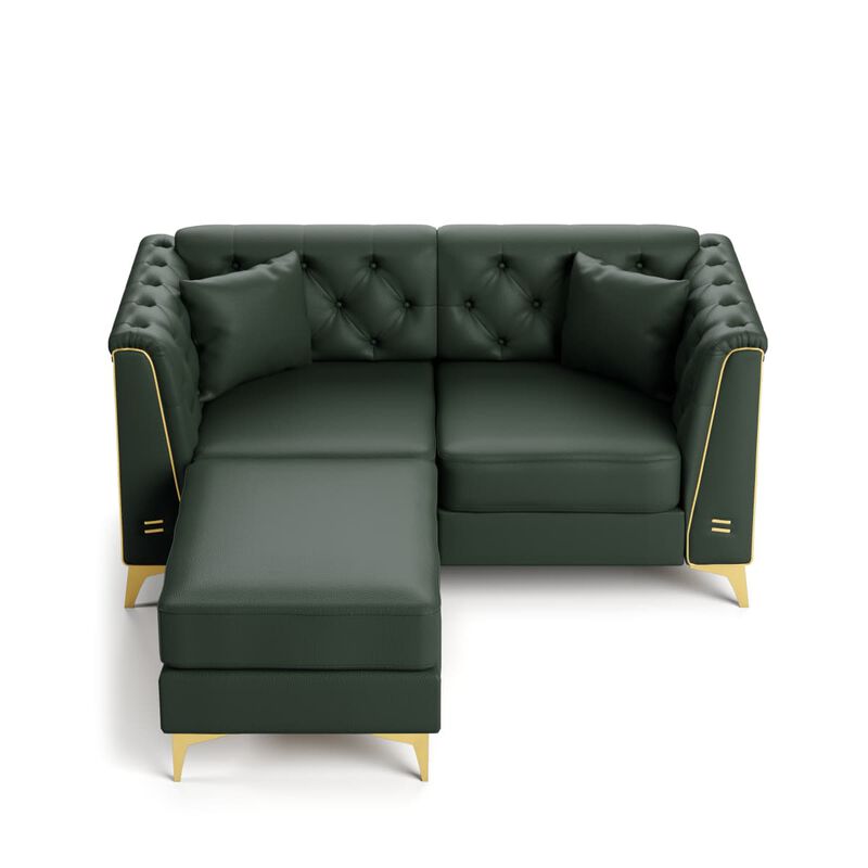2-Piece Chesterfield Loveseat and Ottoman Set, Faux Leather Tufted Modular Sofa with Metal Trim for Living Room, Includes 2 Pillows image number 5