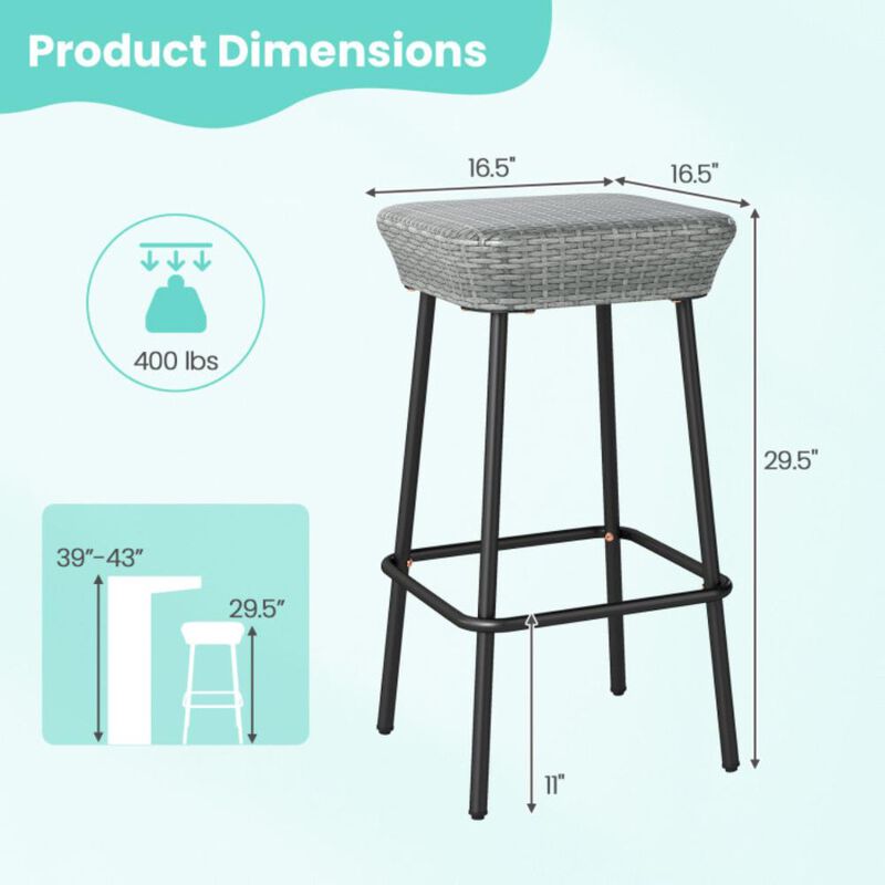 Hivvago Patio Bar Stools Set of 2 with Rattan Seat and Footrest