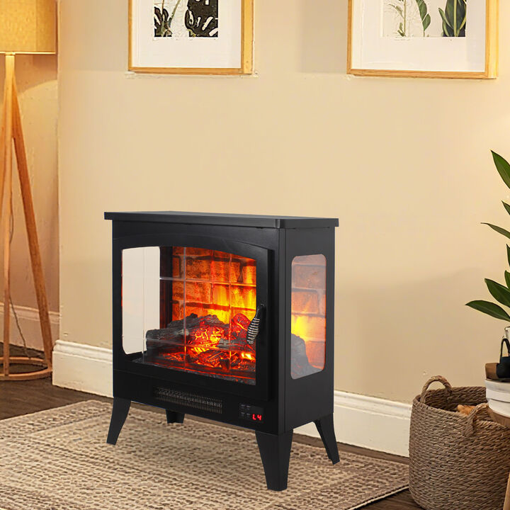 21" Three-sided Freestanding Electric Fireplace Stove Heater with 3D Flame Effect with Remote Control
