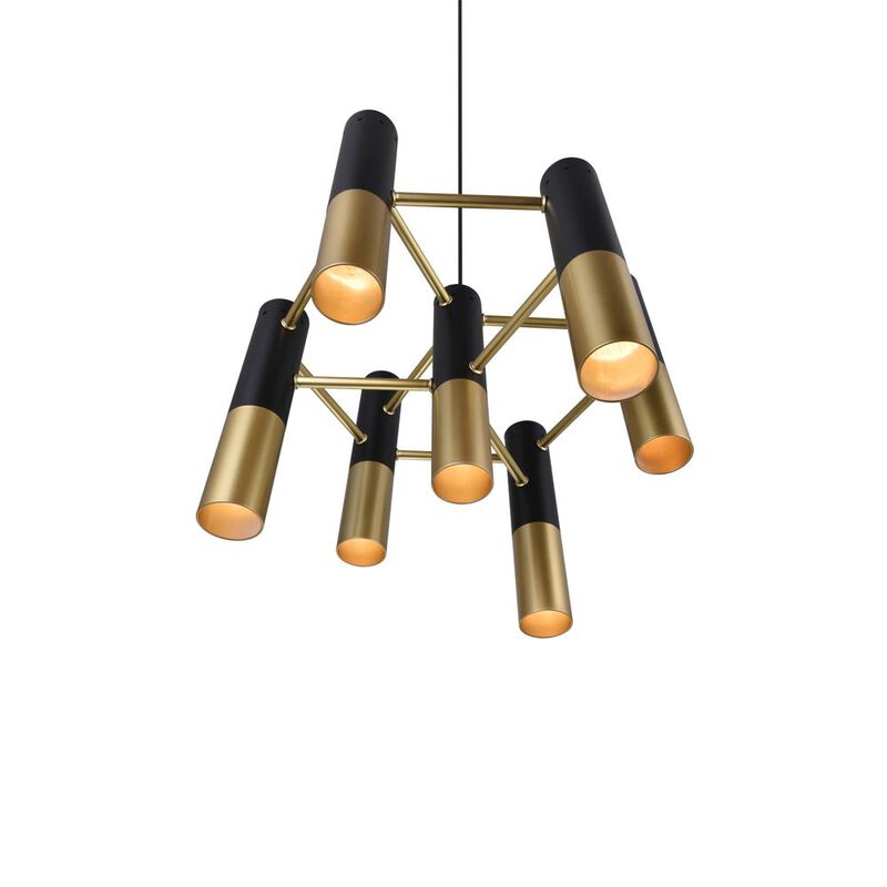 CWI Lighting Anem 7 Light Down Chandelier With Matte Black & Satin Gold Finish