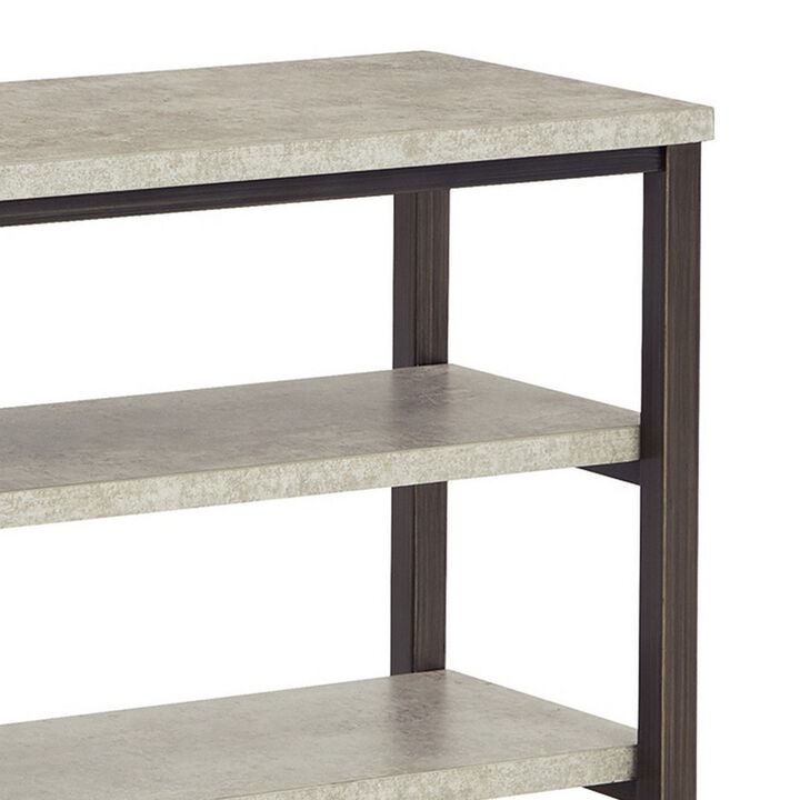 47 Inch Sofa Console Table, 2 Open Shelves, Faux Concrete Melamine Finish-Benzara