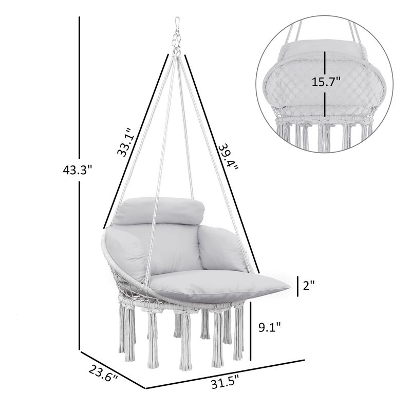 Hivvago Macrame Hammock Swing Chair with Cushion & Stand image number 2