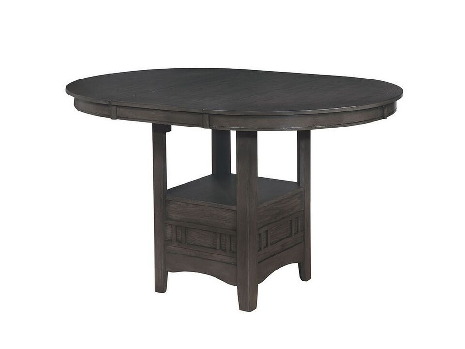 Round Counter Height Table with Pedestal Base and Extendable leaf, Gray-Benzara