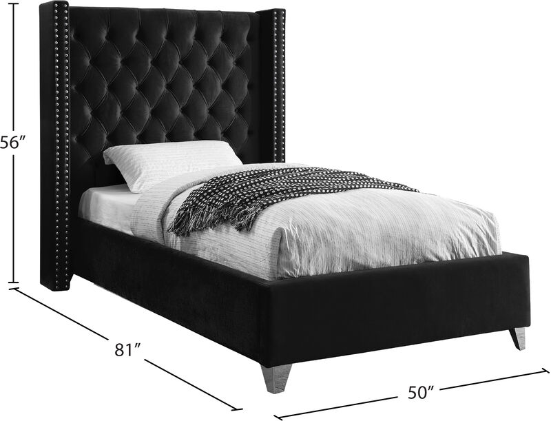 Meridian Furniture Aiden Black Velvet Twin Bed image number 3