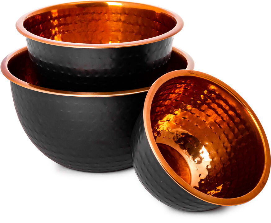 Black, Copper Stainless Steel Mixing Bowls - Set of 3