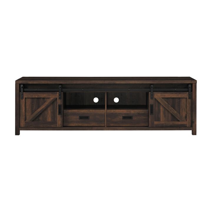 Sem 79 Inch TV Media Entertainment Console, 2 Drawers, Dark Brown Finish - Benzara