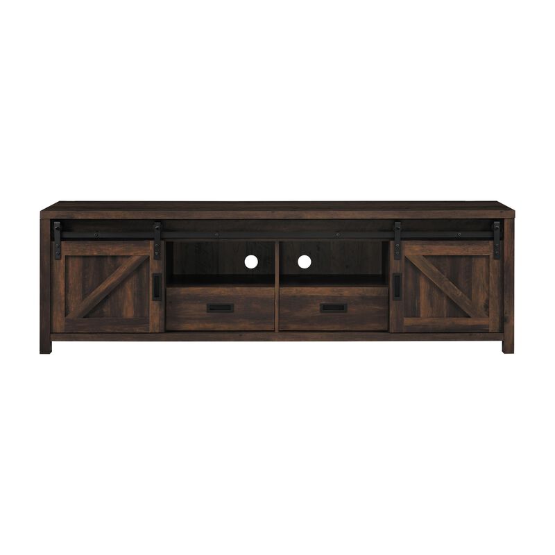 Sem 79 Inch TV Media Entertainment Console, 2 Drawers, Dark Brown Finish - Benzara