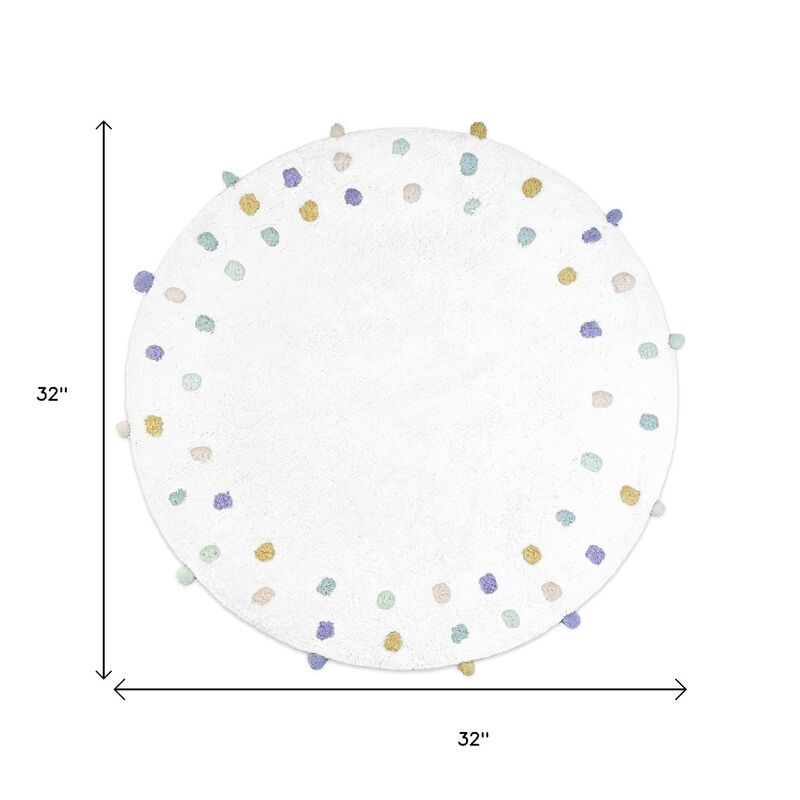 HomeRoots 32" Green Purple And White Cotton Round Polka Dots Bath Rug image number 5