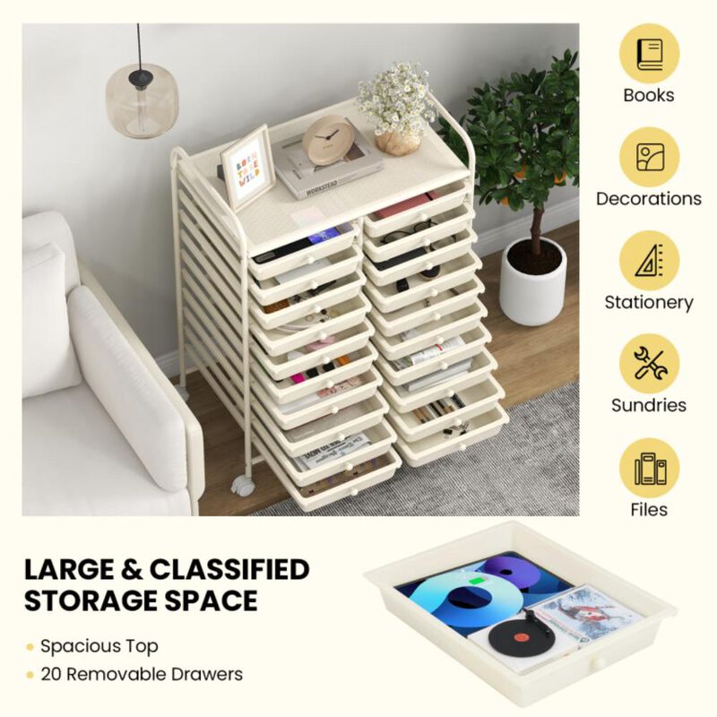 Hivvago 20 Drawers Rolling Storage Cart Studio Organizer