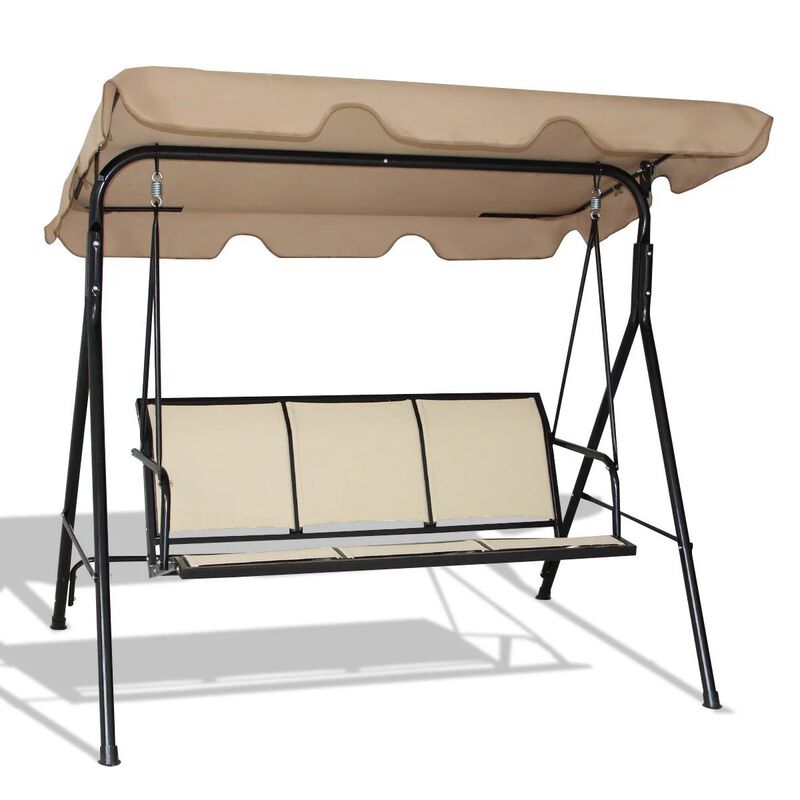 Mondawe 3 Person Steel Frame Patio Swing with Polyester Angle and Adjustable Canopy