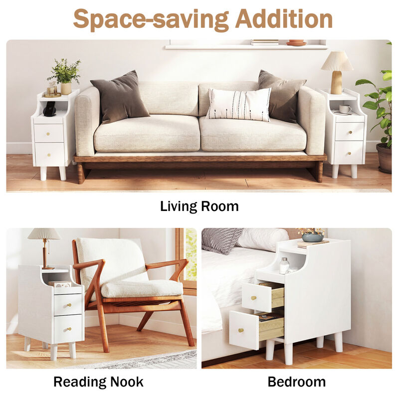 Set of 2 Wooden Bedside Nightstands with Pull-Out Tray and 2 Storage Drawers image number 4