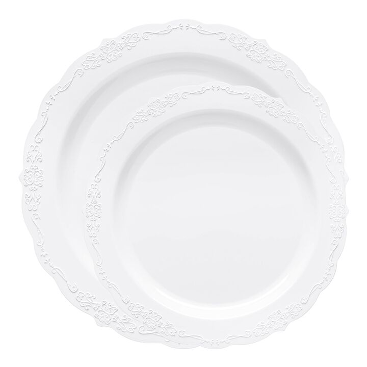 White Vintage Round Plastic Dinnerware Value Set (120 Sets)