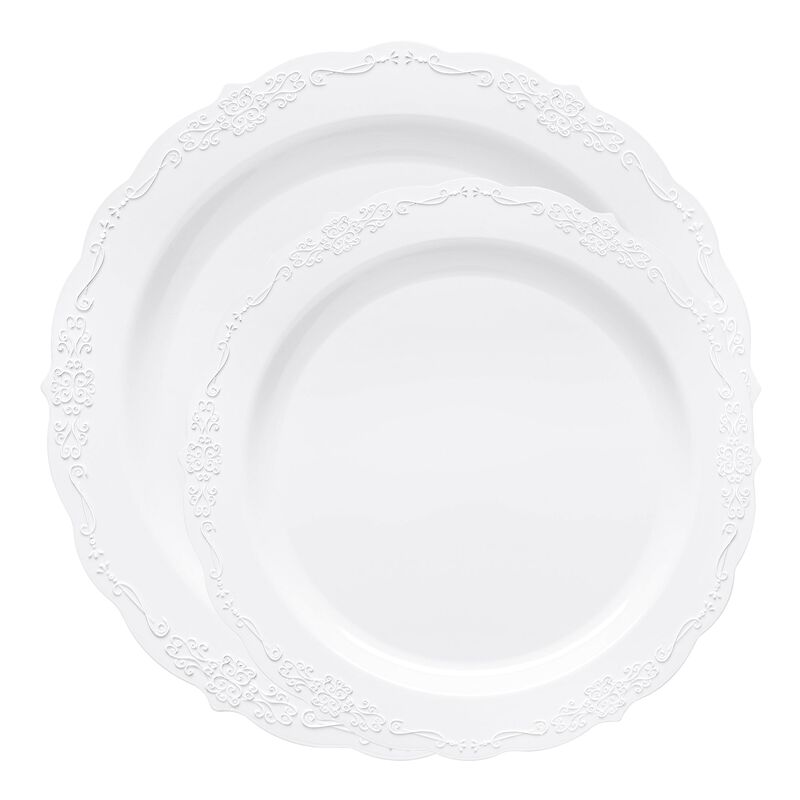 White Vintage Round Plastic Dinnerware Value Set (120 Sets) image number 0