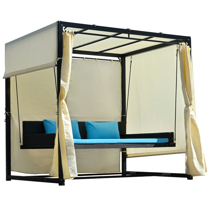 2-3 People Outdoor Swing Bed, Adjustable Curtains, Suitable For Balconies, Gardens And Other Places