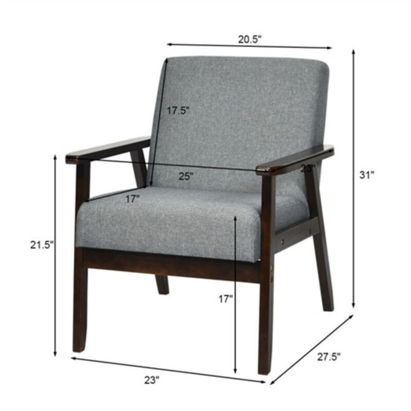 Classic Linen Accent Chair &ndash; Retro Modern Design with Wide Seat and Wood Frame for Any Room