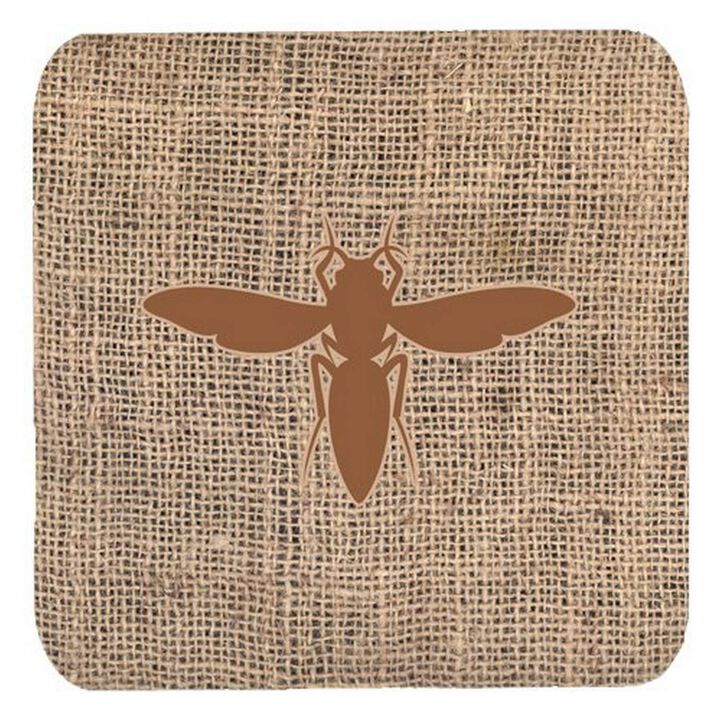 Caroline's Treasures BB1053-BL-BN-FC Yellow Jacket Burlap and Brown Foam Coasters (Set of 4), 3.5 H x 3.5 W, Multicolor
