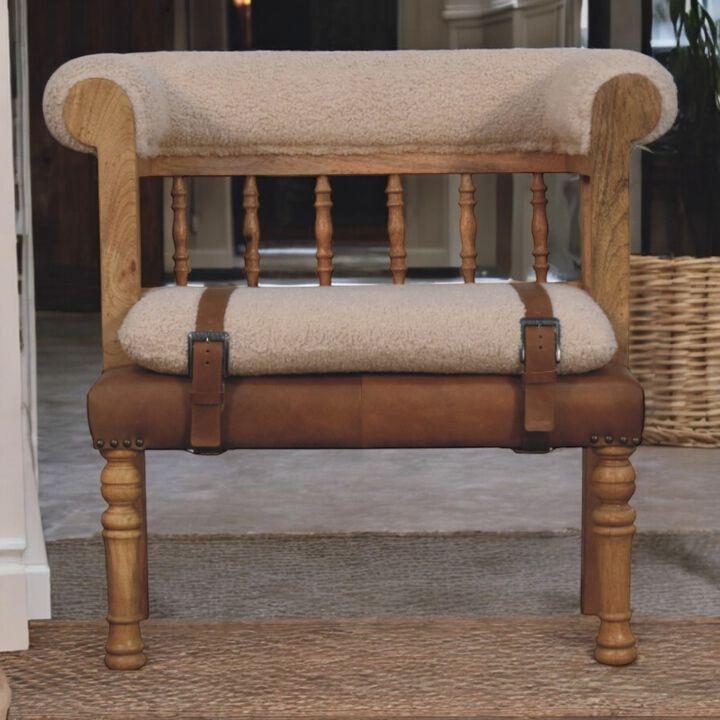 Artisan Furniture Solid Wood Strapped Hallway Boucle Bench