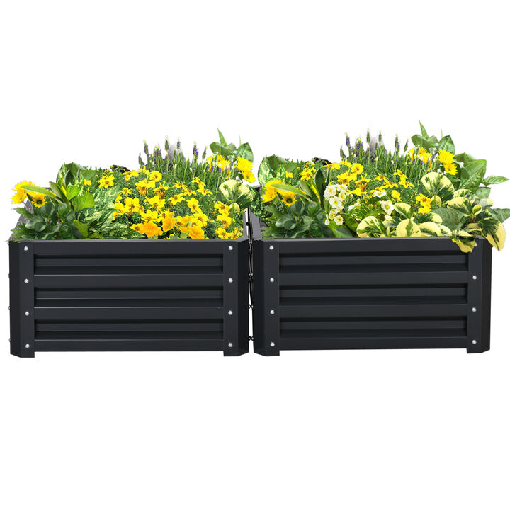 Outsunny 2 Piece Galvanized Raised Garden Bed, 2' x 2' x 1' Metal Planter Box, for Growing Vegetables, Flowers, Herbs, Succulents, Gray