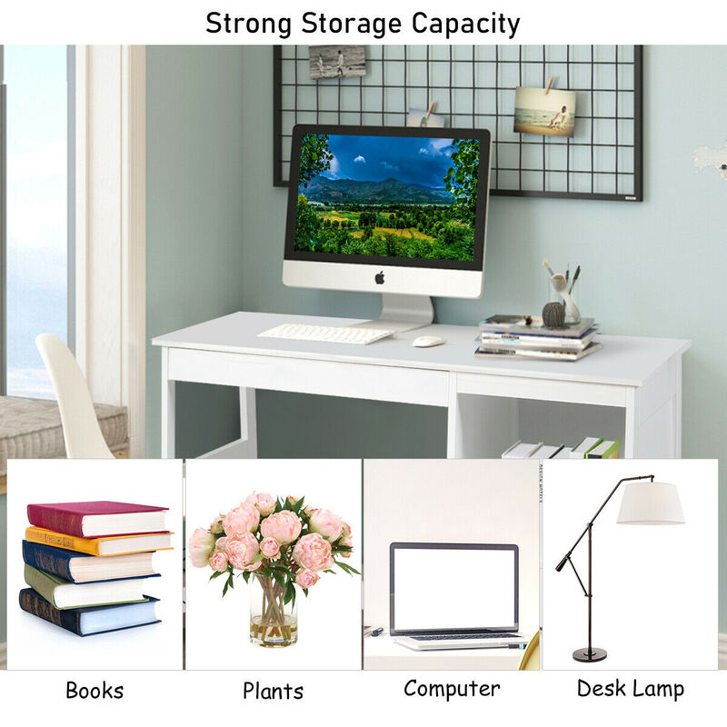 47.5 Inch Modern Home Computer Desk with 2 Storage Drawers image number 2