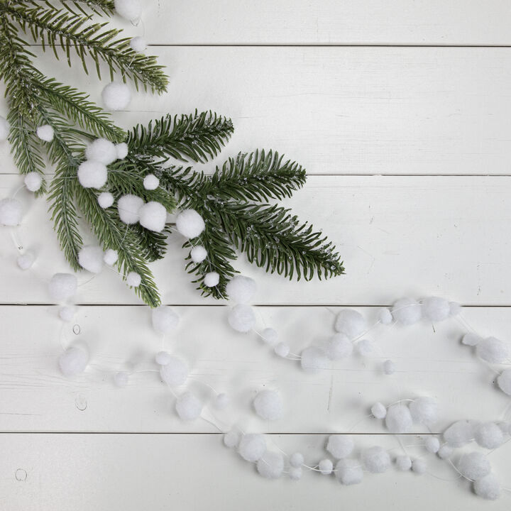 4' White Plush Snowball Christmas Garland