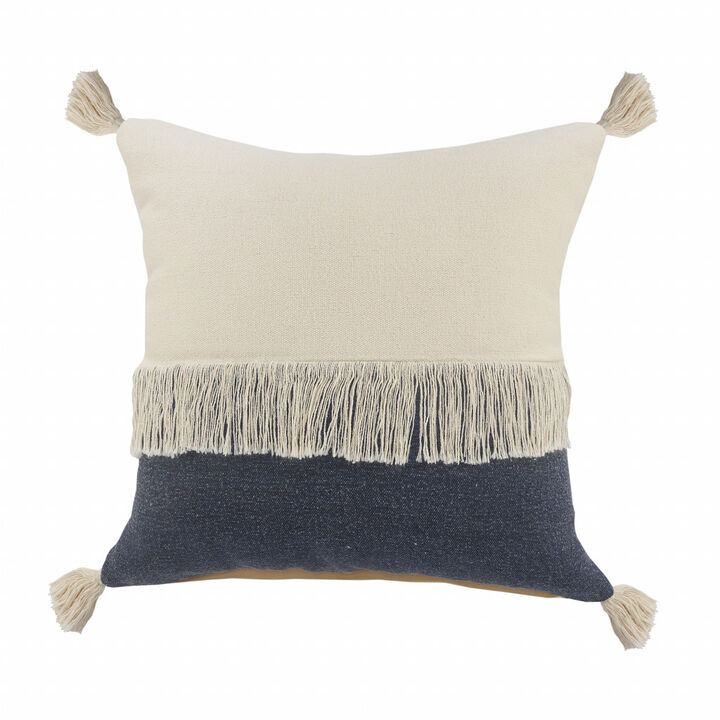 Handcrafted Cotton Pillow with Tassels – Stylish Throw Cushion for Living Room