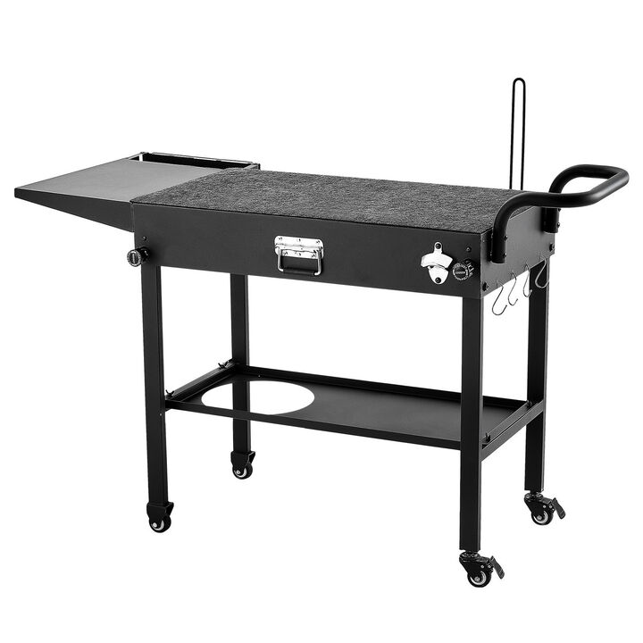 Portable Outdoor Cooking Table Foldable Grill Cart with Hooks Storage