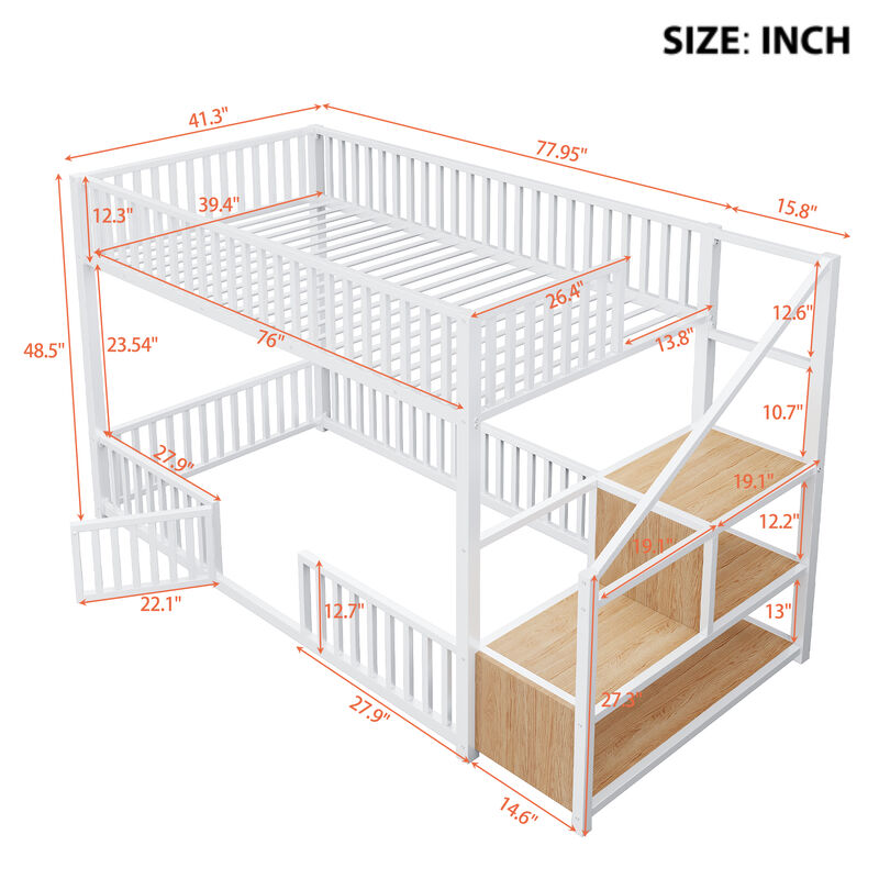 Merax Low-Profile Twin Over Twin Metal Bunk Bed with Storage Ladder image number 4