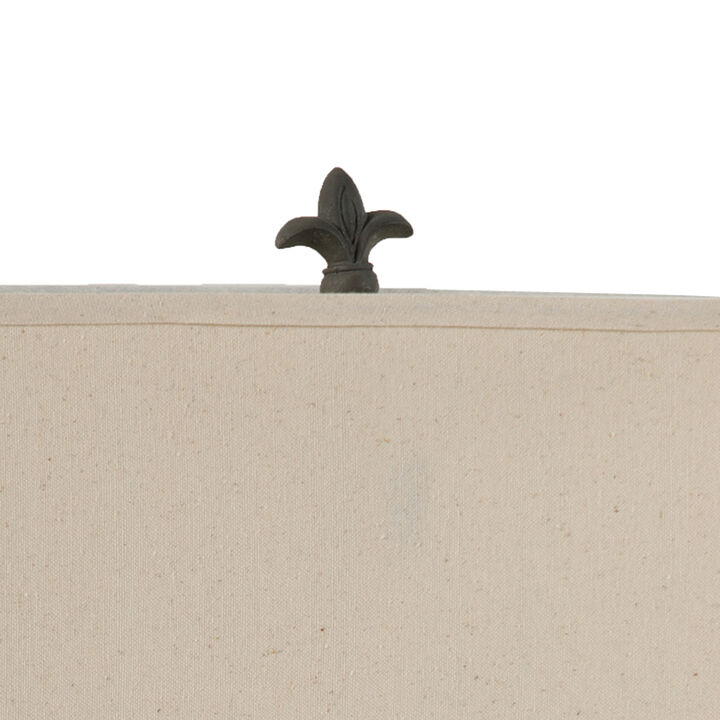 26 Inch Artisanal Table Lamp, Laurel Wreath Iron Frame, Off White, Black - Benzara