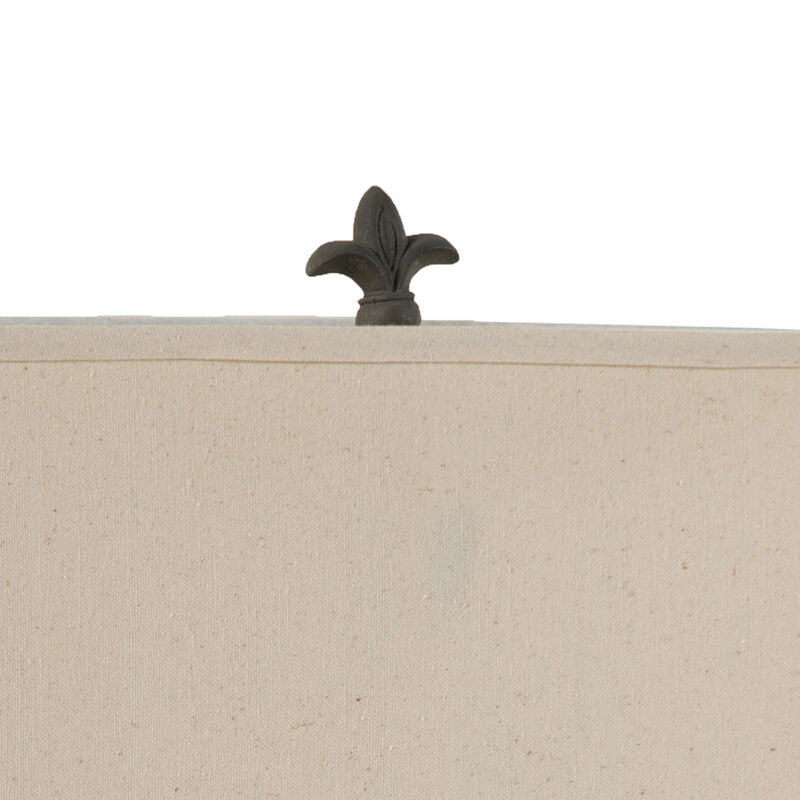 26 Inch Artisanal Table Lamp, Laurel Wreath Iron Frame, Off White, Black - Benzara