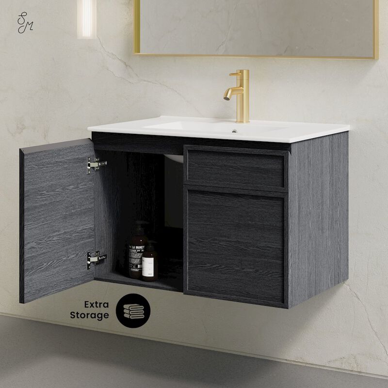 St. Tropez 30" Wall-Mounted Bathroom Vanity in Black Oak with Sink Top image number 7