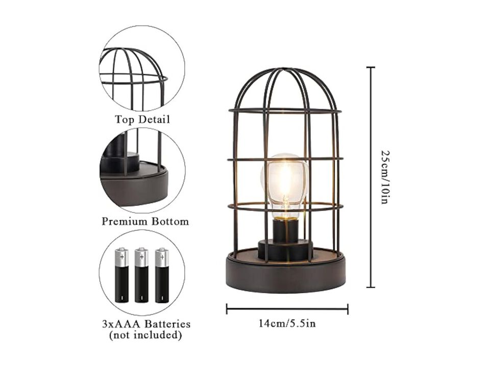 Cordless LED Battery Operated Vintage Metal Table Lantern For Living Room Black