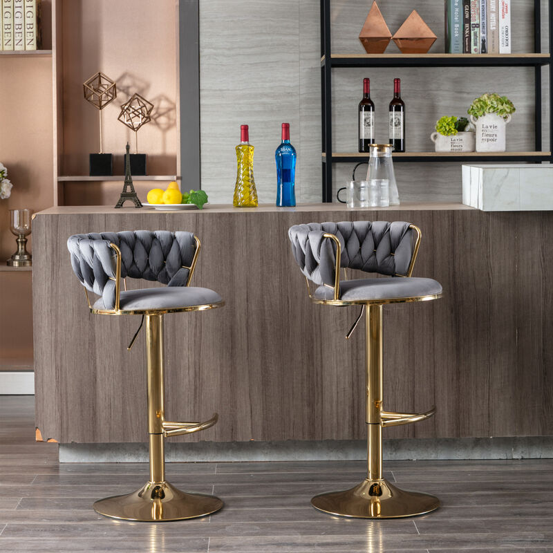 Set Of 2 Bar Stools, With Chrome Footrest And Base Swivel Height Adjustable Mechanical Lifting image number 4
