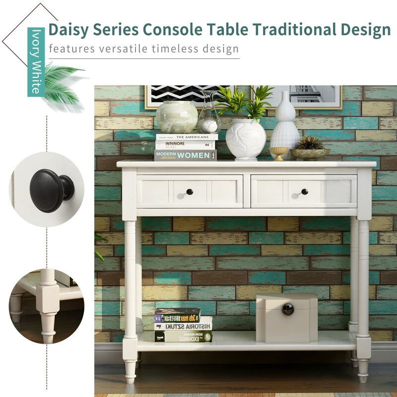 Daisy Series Console Table Traditional Design with Two Drawers and Bottom Shelf image number 3