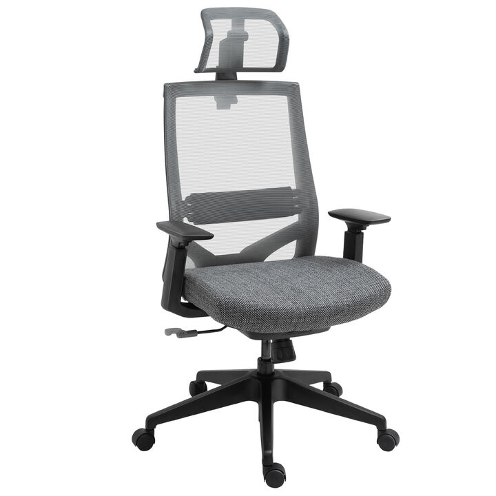High-Back Office Computer Desk Seat w/ Lumbar Support & Adjustable Height, Grey