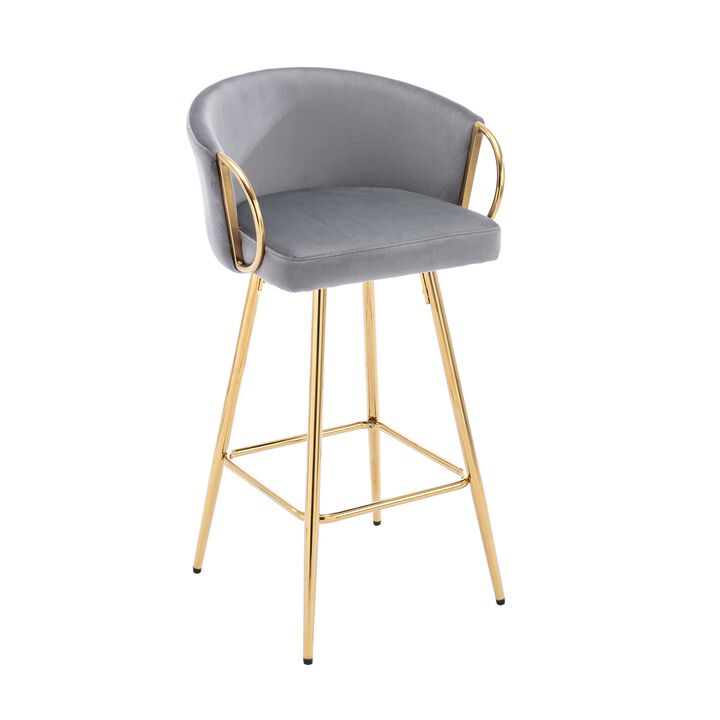 26 Inch Set of 2 Velvet Bar Stools with Chrome Footrest and Golden Base Counter Height Stools