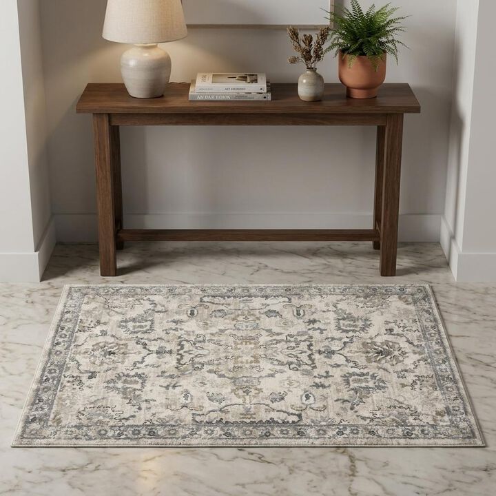 HomeRoots Floral Medallion Distressed Area Rug